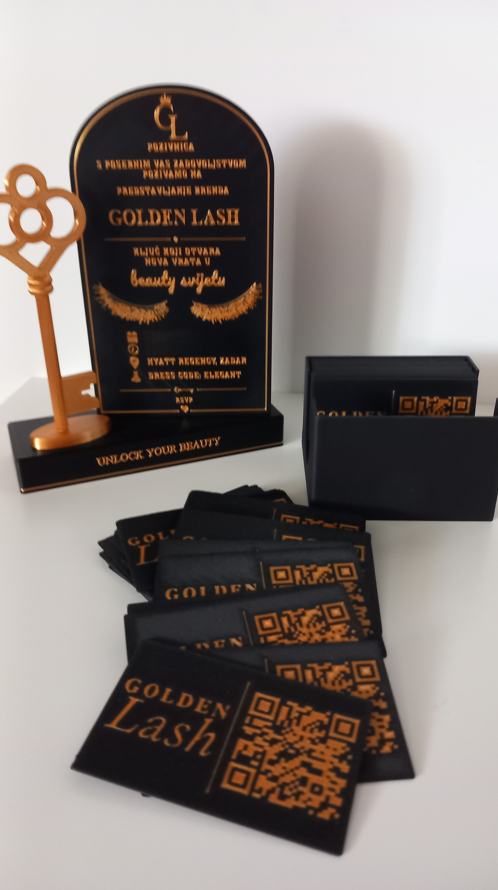 Premium 3D pozivnica za Golden Lash event izrađena u reFORMA 3D